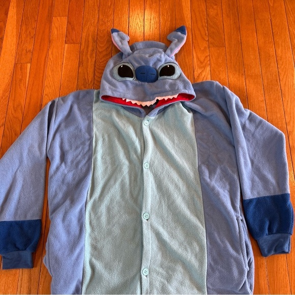 Disney Stitch Sleepwear One Piece Costume Pajamas Plush Hood Adult Size Small - Picture 3 of 7